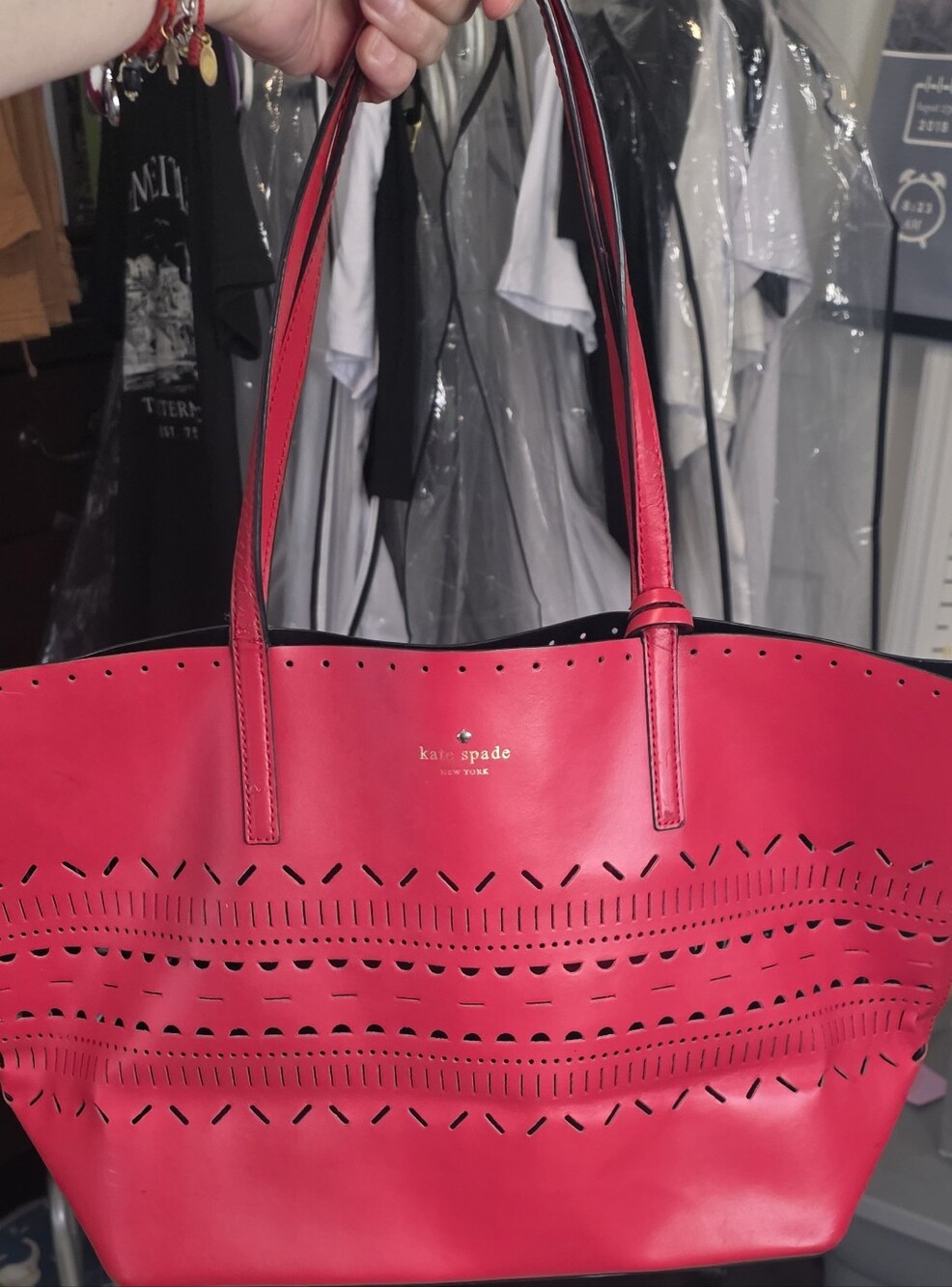 kate spade pink perforated leather tote